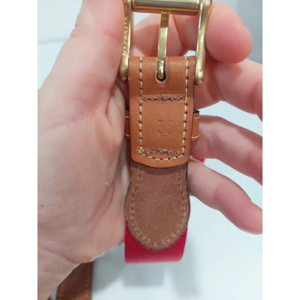 Orvis Canvas Belt Red Synthetic Canvas Leather Tip Brass Buckle 36 USA